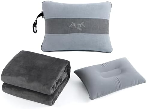Melissa Large Soft Travel Blanket and Inflatable Pillow Set