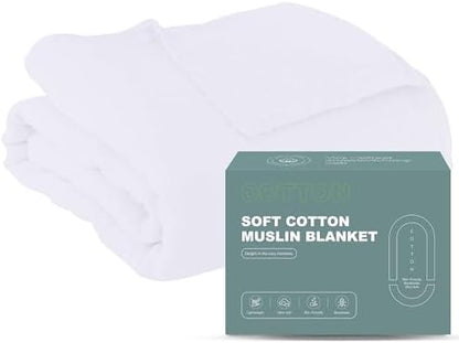 Cosy Family 100% Cotton Muslin Bed Blanket - Breathable & Lightweight, 55x80 Inches, White
