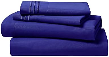 Clara Clark Bed Sheets, Premier 1800 Series 4 Piece Bed Sheet Set, Deep Pocket, Wrinkle, Fade, Stain Resistant, Luxury Soft Bedding Sheets & Pillowcases, Split King, Royal Blue