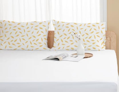 Pillow Cases King Size 100% Cotton Percale Set of 2, Golden Leaf
