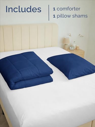 Twin Comforter Set - Navy Blue/Sky Blue Bedding, All Seasons - 2 Piece Set