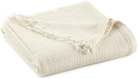 100% Cotton Organic Muslin Throw Blanket for Adults GOTS & Fairtrade Certified Organic Cotton - Couch Living Room and Bedroom Decor - 4 Layer Super Soft and Cozy (Natural, Large Throw)