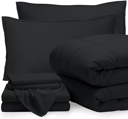 Bare Home Bed-in-A-Bag 7 Piece Set (King, Black/Black)