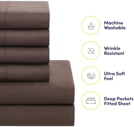 King Size Comforter Set with Sheets - 7-Piece Bedding Collection - 1 Comforter, 1 Fitted Sheet, 1 Flat, 4 Pillowcases - Deep Pocket - Soft & Premium Quality - Ideal for All Seasons, Chocolate Brown