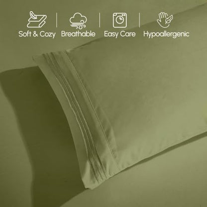 Elegant Comfort Luxury 4-Piece Bed Sheet Set - Luxury Bedding 1500 Premium Hotel Quality Microfiber, Wrinkle Resistant Cool & Breathable, Easy Elastic Fitted, California King, Sage Green