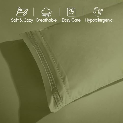 Elegant Comfort Luxury 4-Piece Bed Sheet Set - Luxury Bedding 1500 Premium Hotel Quality Microfiber, Wrinkle Resistant Cool & Breathable, Easy Elastic Fitted, Twin/Twin XL, Sage Green