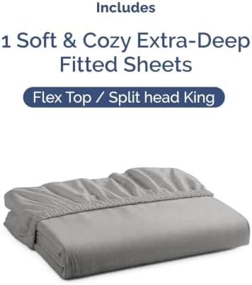CGK Linens Deep Flex Top Split Head King Fitted Sheet - Heathered Grey