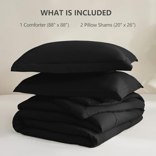 CozyLux Queen Comforter Set Black - 3 Pieces Box Stitched Comforters Queen Size, Soft Bed Set for All Seasons, Lightweight Bedding Sets with 1 Down Alternative Comforter and 2 Pillow Shams (Pack of 2)