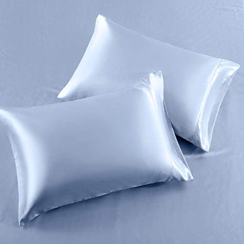 SiinvdaBZX 4Pcs Extra Deep Pocket Satin Sheet Set Queen Size, Baby Blue