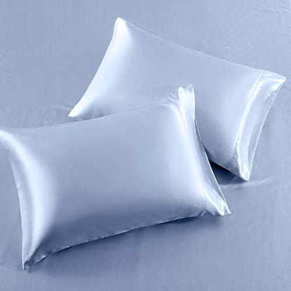 SiinvdaBZX 4Pcs Extra Deep Pocket Satin Sheet Set Queen Size, Baby Blue
