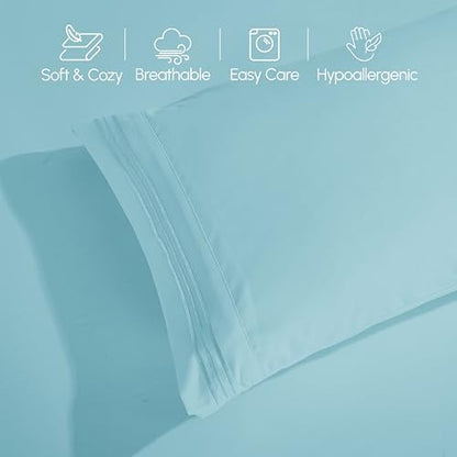 Elegant Comfort Luxury 4-Piece Bed Sheet Set - Luxury Bedding 1500 Premium Hotel Quality Microfiber, Wrinkle Resistant Cool & Breathable, Easy Elastic Fitted, Queen, Baby Blue