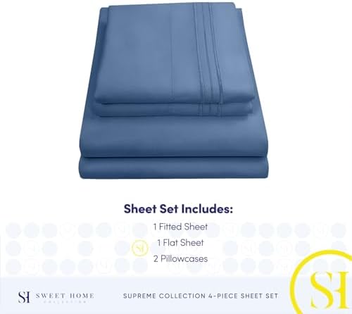 1800 Supreme Collection - Breathable Luxury California King Sheet Set with Full Elastic & Secure Corner Straps Built In - Cal King Deep Pocket Denim Bedding Set