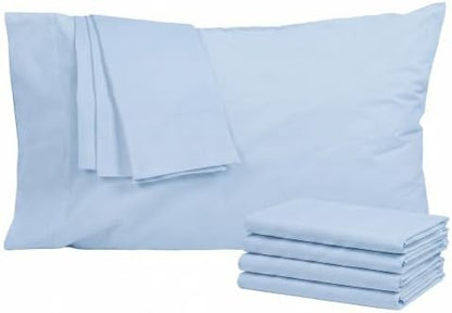Pillow Cases 100% Cotton Percale King Size Set of 4, Light Blue