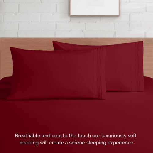 Elegant Comfort 4-Piece Bed Sheet Set - Luxury Bedding 1500 Premium Hotel Quality Microfiber, All Around Elastic 18-24 Inches Deep Fitted Sheet- Extra Deep Pocket Sheets, Queen, Burgundy