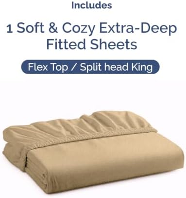 CGK Linens Extra Deep Flex Top Split Head King Fitted Sheet - Heathered Tan