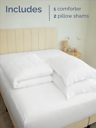 Queen Comforter Set - White Bedding for All Seasons - Soft 3 Piece Bed Set