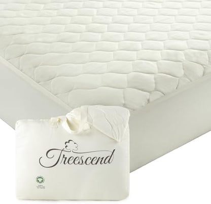 100% Cotton Organic Mattress Protector | Breathable & Noiseless GOTS Organic Mattress Pad with Premium 300GSM Durability | Machine Washable Quilted Bed Protector with Deep Pocket (Ivory, King)