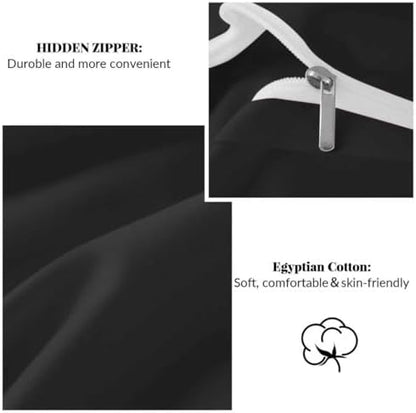 Twin Duvet Cover Set, 100% Egyptian Cotton, 1600 Thread Count, Ultra Soft & Breathable Luxury Bedding with Zipper Closure & Corner Ties, 3PCS(Black, 68''x90''