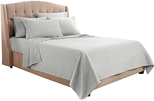 Clara Clark Flex Top King Sheets, 6 Piece Set - Hotel Luxury Sheets for Top Split King Bed, Super Soft Bedding Set, Head Split King Silver