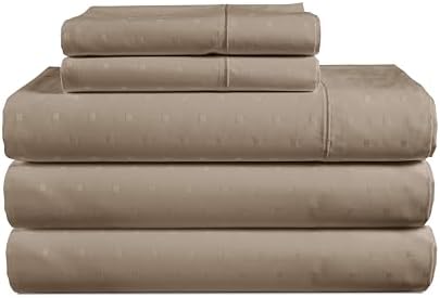 LANE LINEN Split King Sheets 100% Egyptian Cotton Sateen - Taupe Swiss Dot
