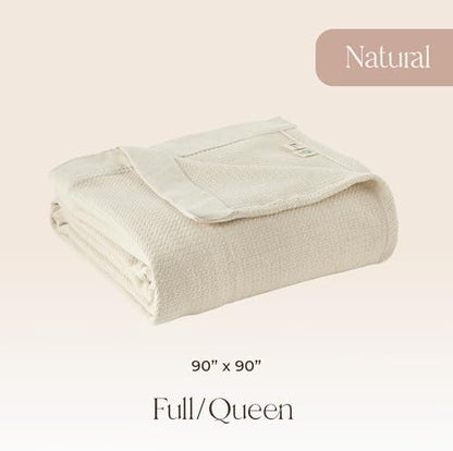 100% Organic Cotton Blanket - GOTS & Fairtrade Certified Organic Cotton Throw Blanket for Bed with a Heavy & Breathable Single Knit Weave - Great as Bedspread or Coverlet (Natural, King/Cal King)