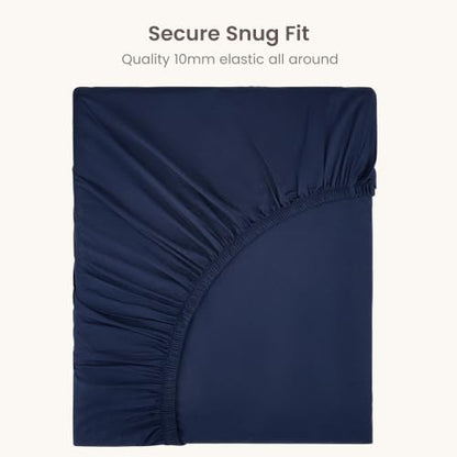 Bioweaves 100% Organic Cotton 1 California King Fitted Sheet Only | 300 Thread Count Sateen Weave GOTS Certified with Deep Pockets - Navy Blue