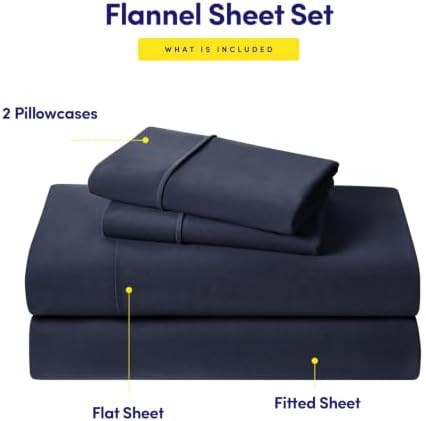 Flannel Sheets Warm and Cozy Deep Pocket Breathable All Season Bedding Set with Fitted, Flat and Pillowcases, Twin, Navy