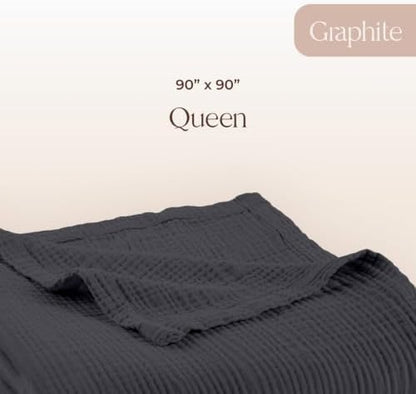 100% Cotton Organic Muslin Throw Blanket for Adults GOTS & Fairtrade Certified Organic Cotton - Couch Living Room and Bedroom Decor - 4 Layer Super Soft and Cozy (Graphite, Queen)