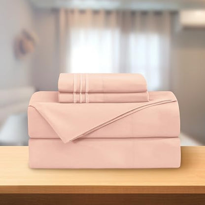 Elegant Comfort Luxury 4-Piece Bed Sheet Set - Luxury Bedding 1500 Premium Hotel Quality Microfiber, Wrinkle Resistant Cool and Breathable, Easy Elastic Fitted, California King, Blush Pink
