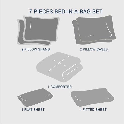 Queen Comforter Set 7 Piece, White Bed in a Bag Queen Size Bedding Sets