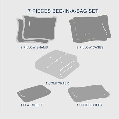 Queen Comforter Set 7 Piece, White Bed in a Bag Queen Size Bedding Sets