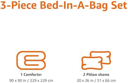 Amazon Basics 3-Piece Soft, All-Season Microfiber Kid's Comforter and Pillow Sham Set, Full/Queen, Bright Orange, Solid