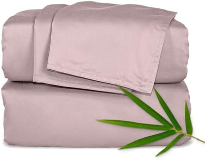 Pure Bamboo Split King Sheets, Genuine 100% Organic Viscose Derived from Bamboo Bed Sheet Set, Soft & Cooling, Double Stitching, 2 Fitted Sheets (Split King, Dusty Pink)