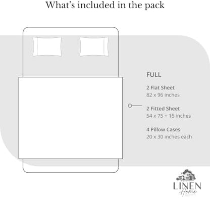 Linen Home 2-Pack Full Sheet Set, 100% Cotton Percale Bedding, 8-Piece Value Bundle, Deep Pocket Cooling Bed Sheets for Hot Sleepers, Breathable & Crisp Hotel Quality, Long-Staple Cotton, Dark Blue