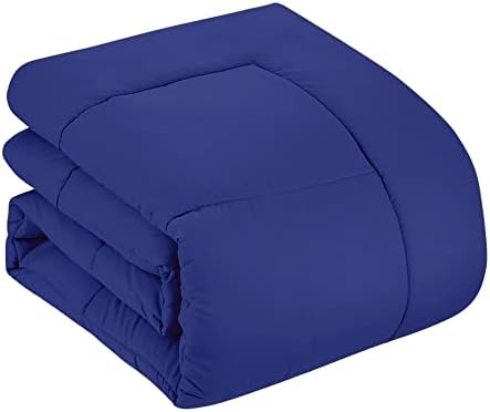 Sweet Home Collection 7 Piece Comforter Set Bag Solid Color All Season Soft Down Alternative Blanket & Luxurious Microfiber Bed Sheets, Royal Blue, Queen