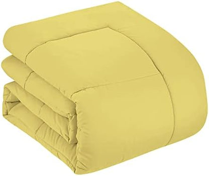 Sweet Home Collection 7 Piece Comforter Set Bag Solid Color All Season Soft Down Alternative Blanket & Luxurious Microfiber Bed Sheets, Yellow, Twin XL
