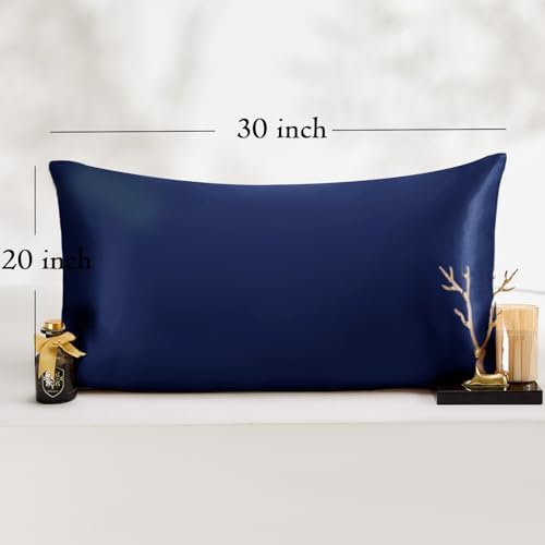 Vielit Queen Satin Pillowcase for Hair 2pc,Similar to Silk Pillow Cases,Easier Care Than Silk Pillowcase,Gifts for Women Men,Navy,20x30 & Envelope Closure and 2 Satin Scrunchies