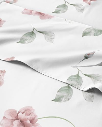 Queen 4 Piece Boho Botanical Floral Sheet Set - Soft & Cooling - Rosebud