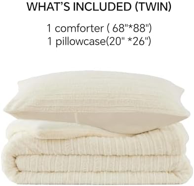 BEDELITE Faux Fur Twin/Twin XL Comforter Set, Fluffy Bed Set, Cream White