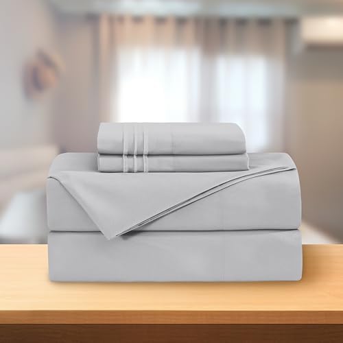 Elegant Comfort Luxury 4-Piece Bed Sheet Set - Luxury Bedding 1500 Premium Hotel Quality Microfiber, Wrinkle Resistant Cool & Breathable, Easy Elastic Fitted, Full, Silver Grey