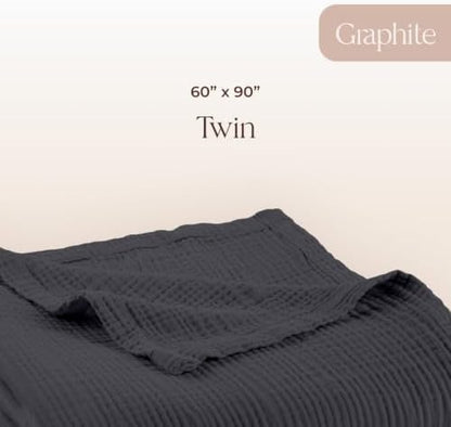 100% Cotton Organic Muslin Throw Blanket for Adults GOTS & Fairtrade Certified Organic Cotton - Couch Living Room and Bedroom Decor - 4 Layer Super Soft and Cozy (Graphite, Twin)