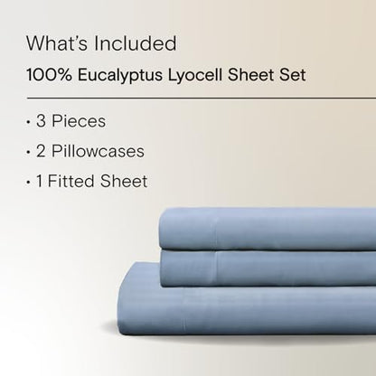 Sijo AiryWeight Tencel Sheet Set, 100% Lyocell Derived from Eucalyptus, Buttery Soft, Architectural Digest Best Cooling Sheets Winner - 3pc - 2 Pillowcases 1 Fitted (Sky, Cal King)