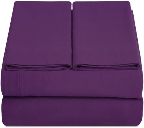 Full XL 100% Cotton Jersey Knit Sheet Set, 4PC, 15" Deep Pocket, Plum