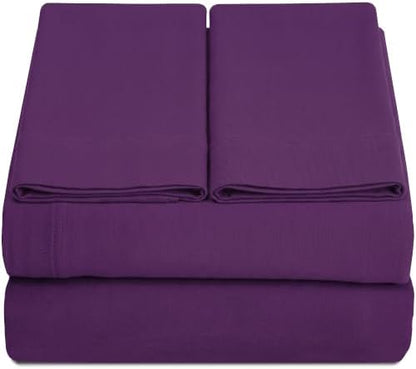 Full XL 100% Cotton Jersey Knit Sheet Set, 4PC, 15" Deep Pocket, Plum
