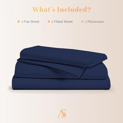 100% Egyptian Cotton Sheet Twin XL Size - 800 Series Elite Collection Egyptian Cotton Twin XL Size Bed Sheets Set (3 PC, Navy Blue), Soft, Cooling, 16" Deep Pocket Luxury Hotel Bedsheet
