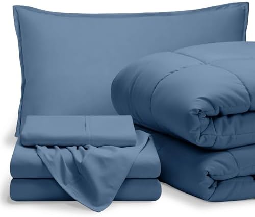 Bare Home Bed-in-A-Bag 5 Piece Comforter & Sheet Set - Twin XL - Goose Down Alternative - Ultra-Soft 1800 Premium Bed Set (Twin XL, Coronet Blue/Coronet Blue)