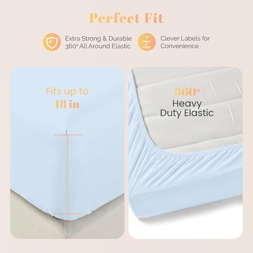 100% Egyptian Cotton Split King Sheets Sets for Adjustable Bed - Luxury 800 Series Elite Collection Top Sheet (5 PC, Light Blue), Soft Cooling Hotel Sheet, Fits Mattress Upto 18"