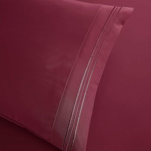 Clara Clark Queen Sheets, 6 Piece Set - Hotel Luxury Sheets for Queen Size Bed, Super Soft Bedding Set, Burgundy Red