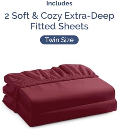 CGK Linens 2 Pack Extra Deep Twin Fitted Sheets - Burgundy