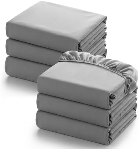 Twin Fitted Sheets Only 6 Pack Bulk, Grey, Mattress Up to 14 Inches